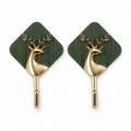 2-Pack Decorative Deer Adhesive Wall Hooks – Green & Gold