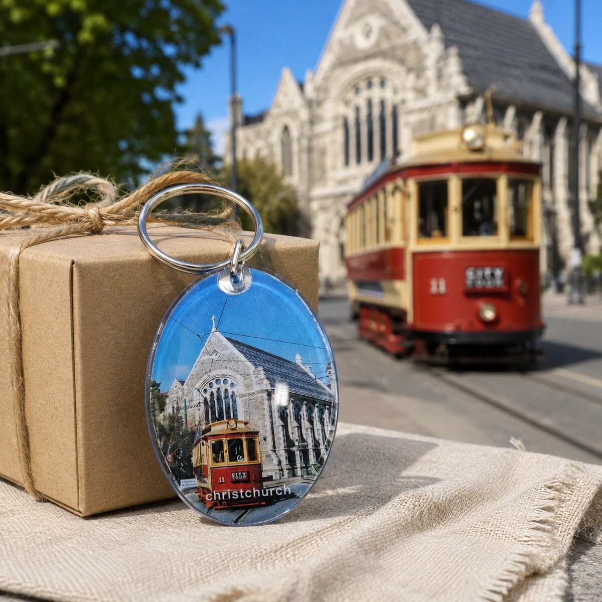 Christchurch Heritage Tram Acrylic Keyring