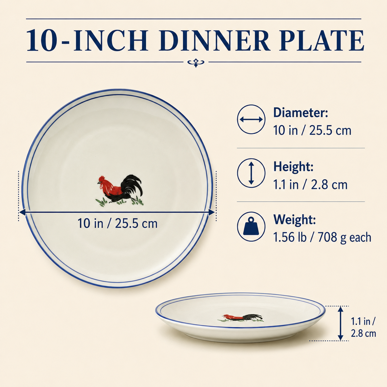 Red Rooster 10-Inch Dinner Plates – Set of 4