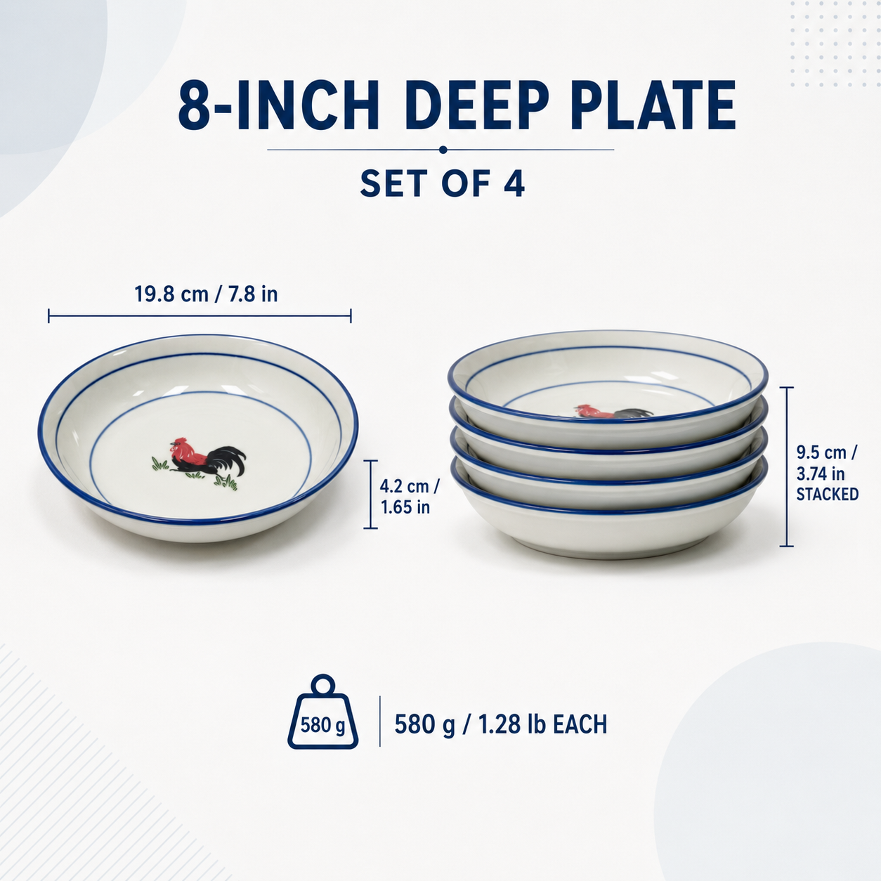 Red Rooster 8-Inch Deep Plates – Set of 4