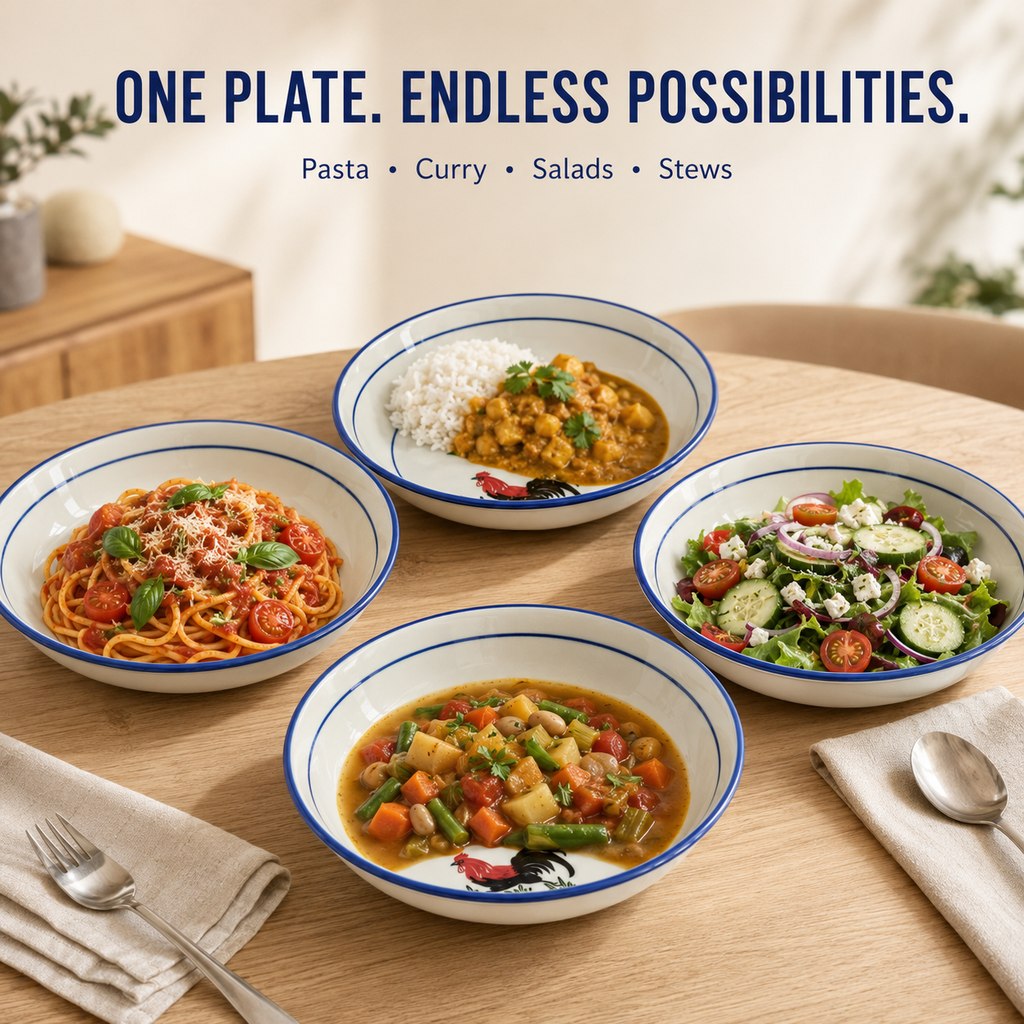 Red Rooster 8-Inch Deep Plates – Set of 4