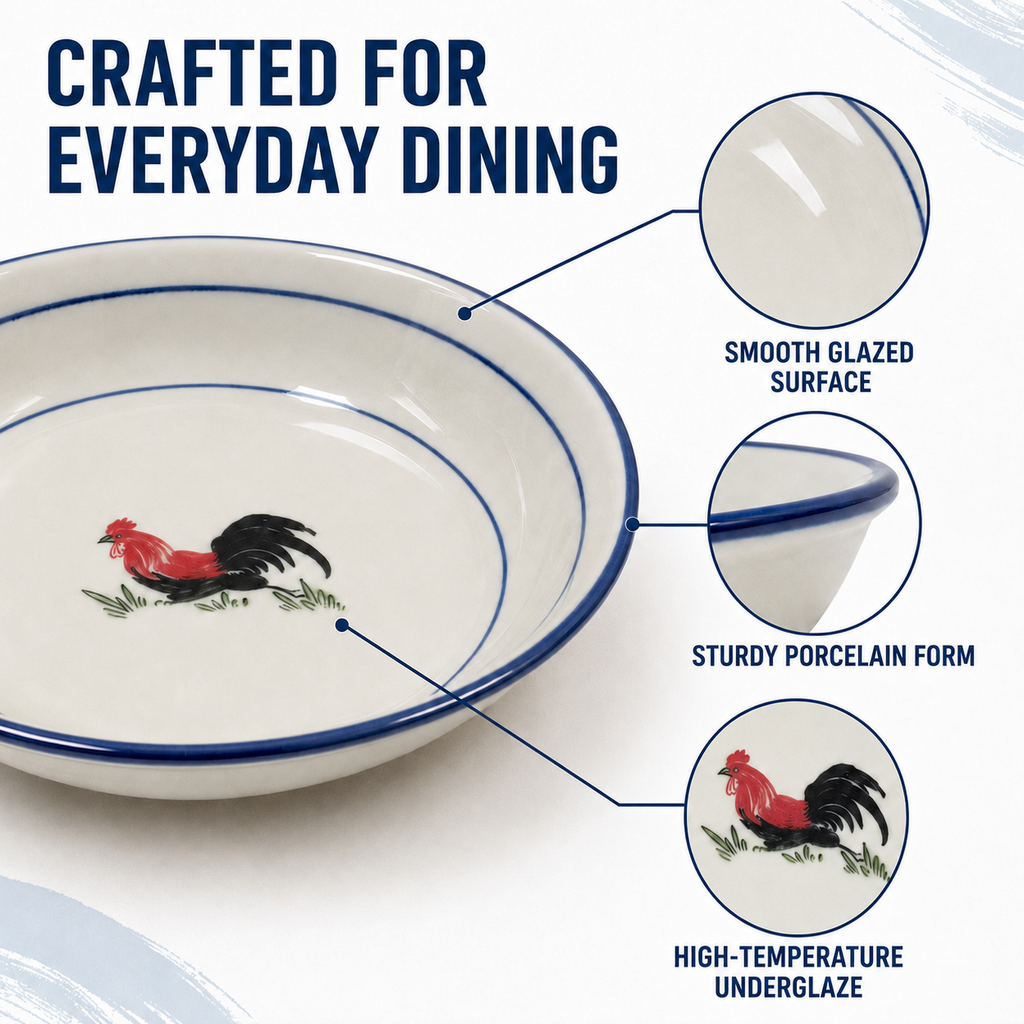 Red Rooster 8-Inch Deep Plates – Set of 4