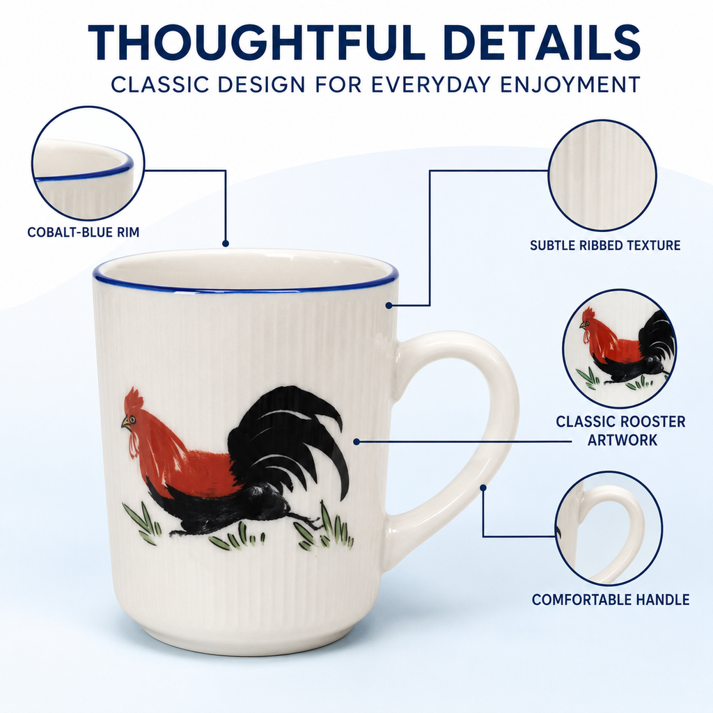 Red Rooster 8.5 oz Coffee Mugs – Set of 4