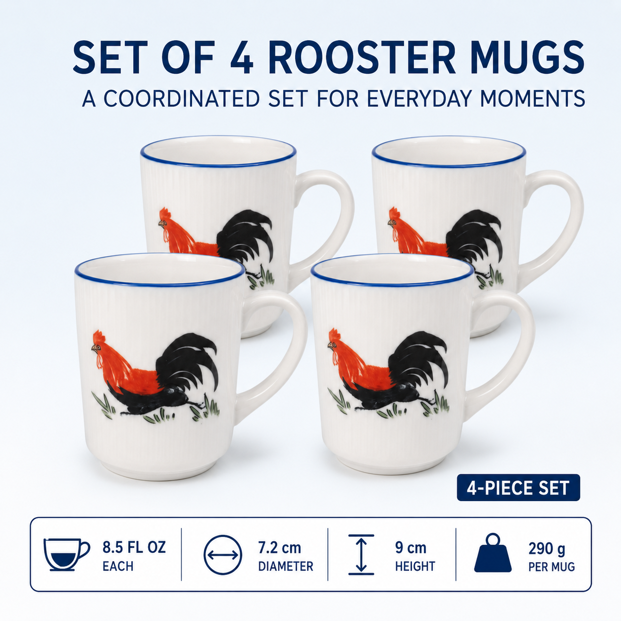 Red Rooster 8.5 oz Coffee Mugs – Set of 4
