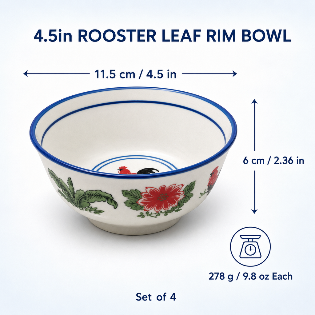 Red Rooster 4.5-Inch Leaf Rim Bowls – Set of 4