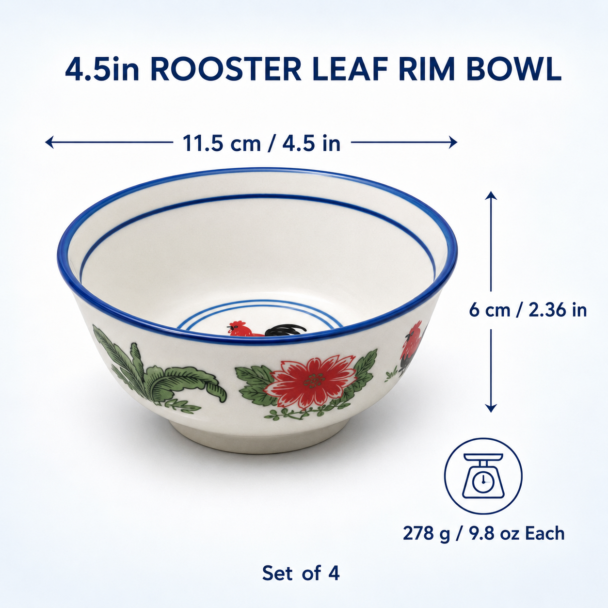 Red Rooster 4.5-Inch Leaf Rim Bowls – Set of 4
