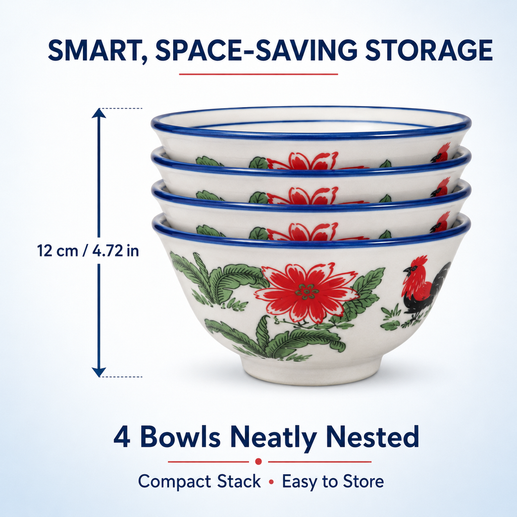 Red Rooster 4.5-Inch Leaf Rim Bowls – Set of 4