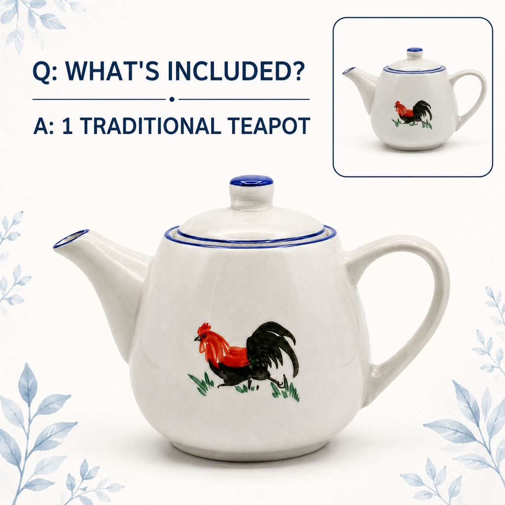 Traditional Blue & White Rooster Porcelain Teapot