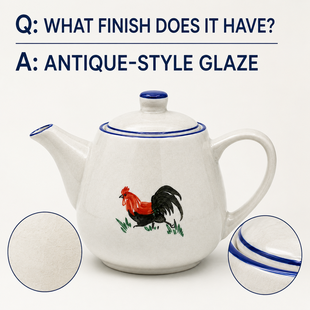Traditional Blue & White Rooster Porcelain Teapot