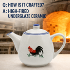 Traditional Blue & White Rooster Porcelain Teapot