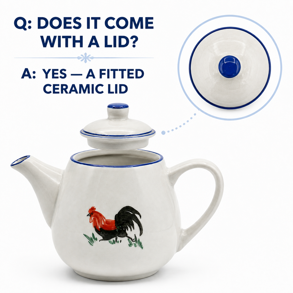 Traditional Blue & White Rooster Porcelain Teapot