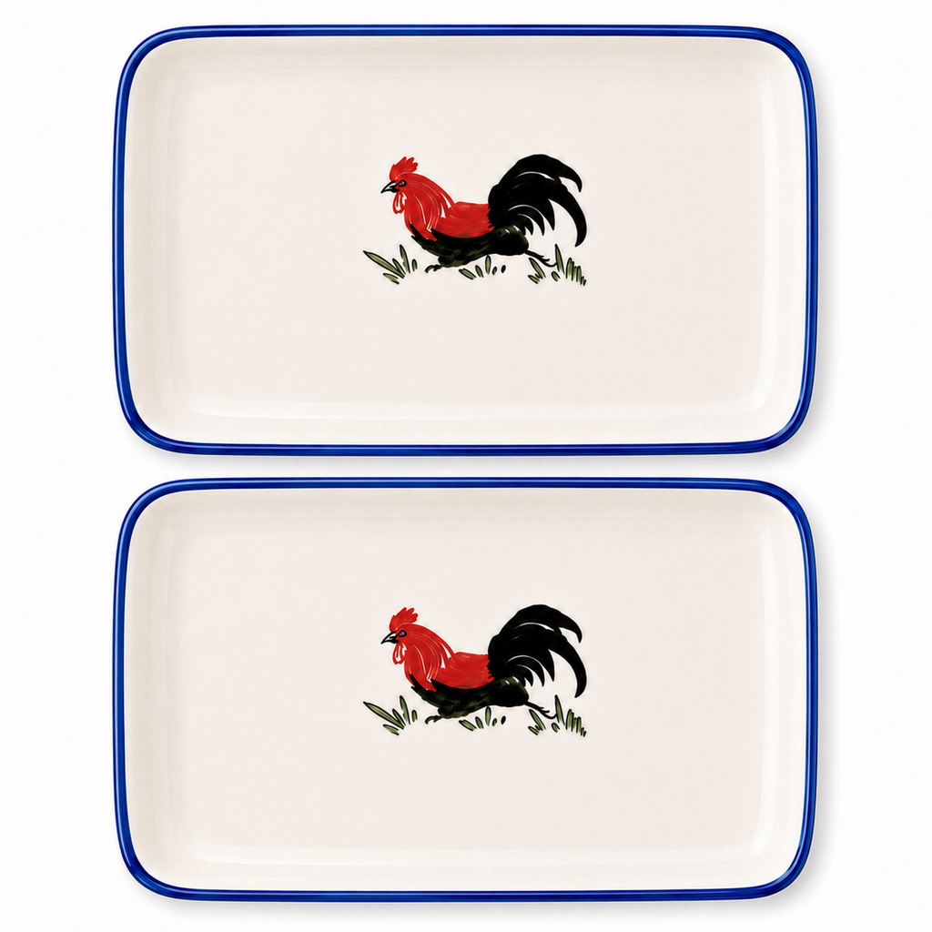 Red Rooster 9-Inch Rectangular Plates – Set of 2