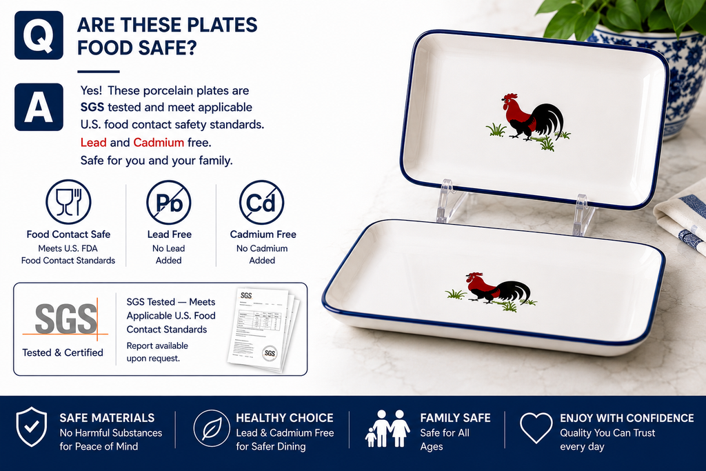 Red Rooster 9-Inch Rectangular Plates – Set of 2