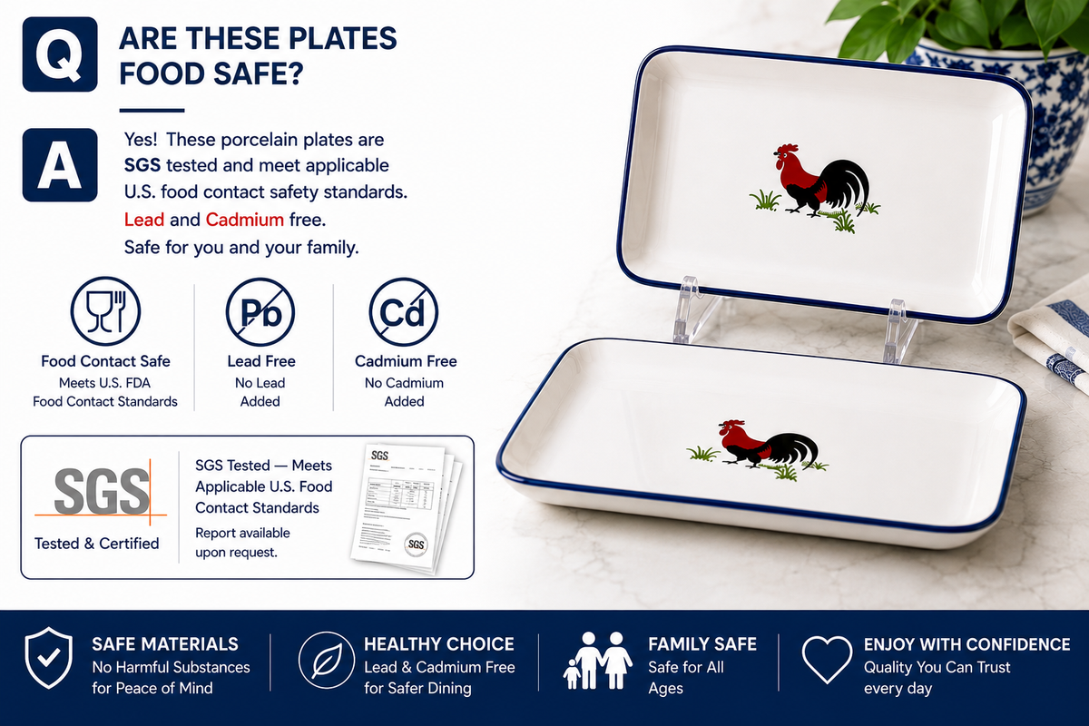 Red Rooster 9-Inch Rectangular Plates – Set of 2