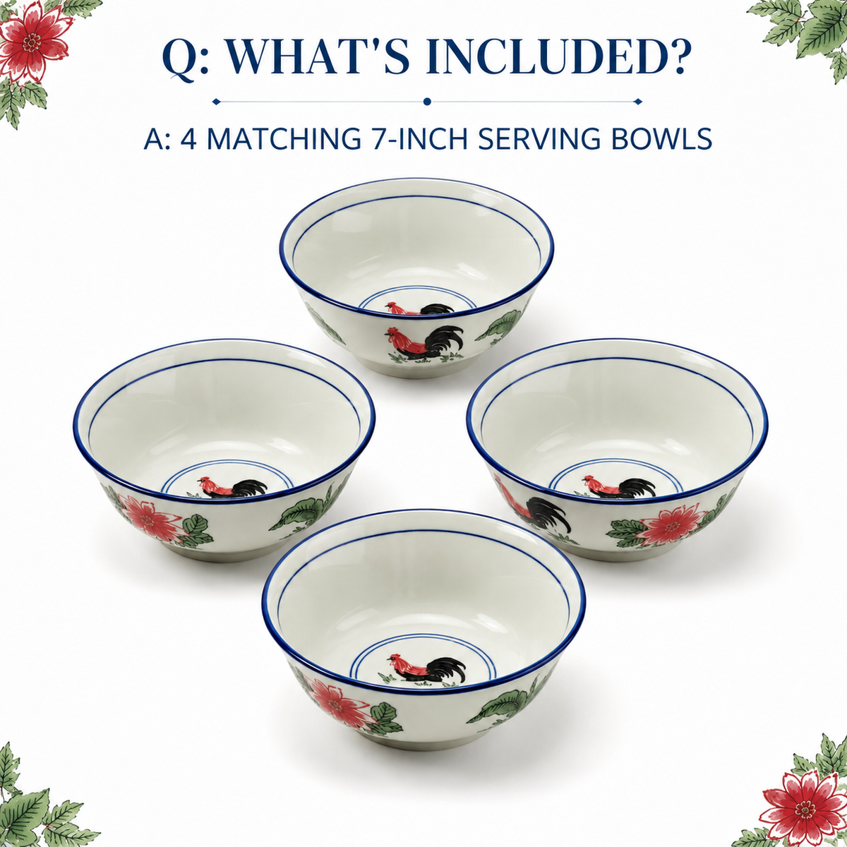 Red Rooster 7-Inch Serving Bowls – Set of 4