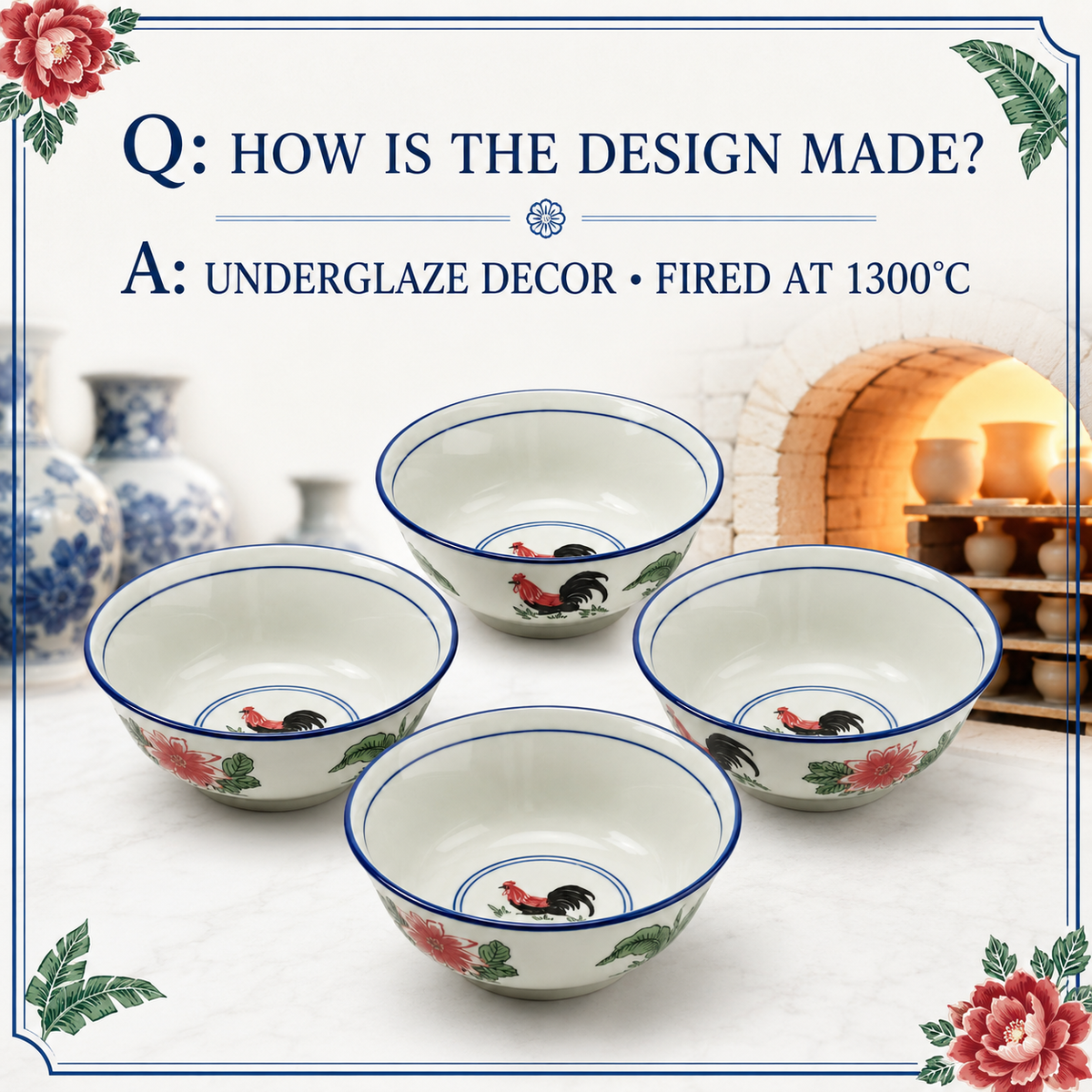 Red Rooster 7-Inch Serving Bowls – Set of 4