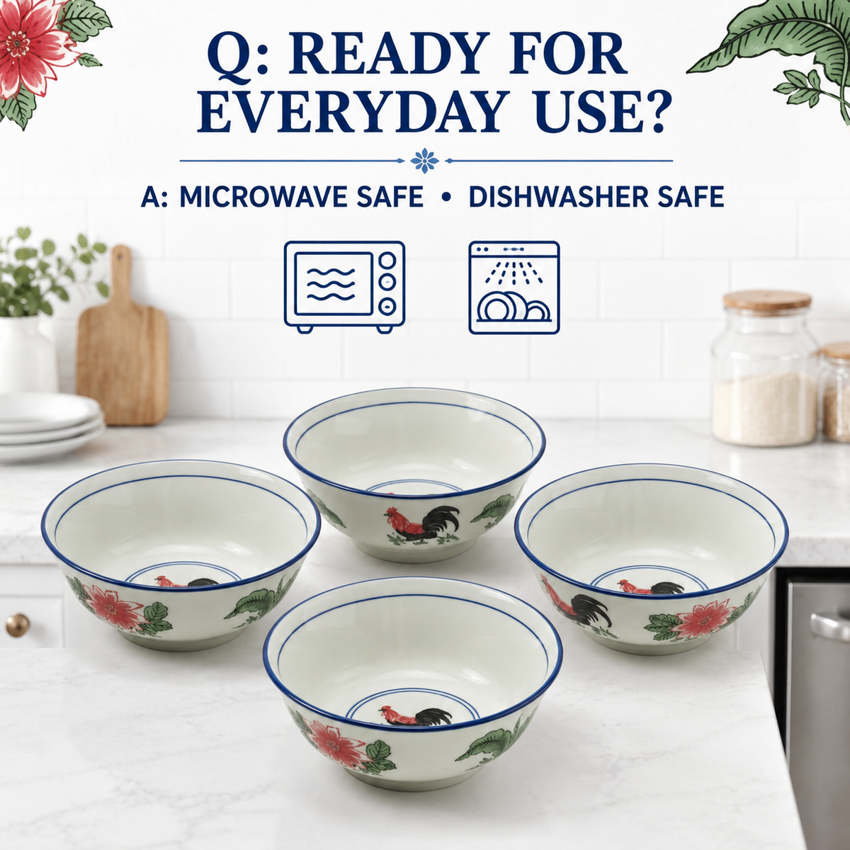 Red Rooster 7-Inch Serving Bowls – Set of 4
