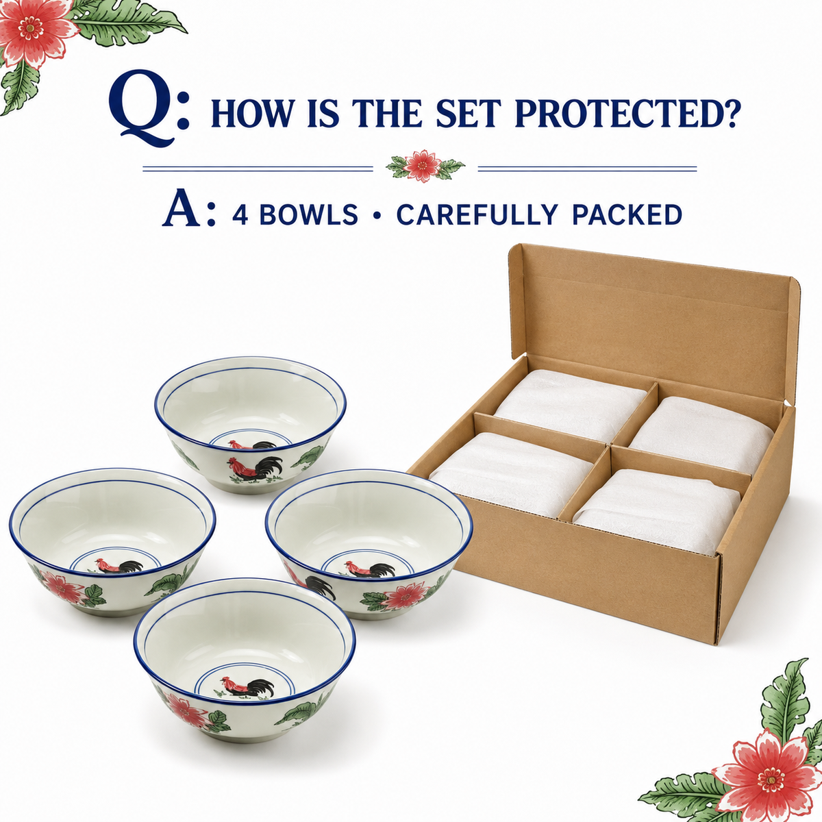 Red Rooster 7-Inch Serving Bowls – Set of 4