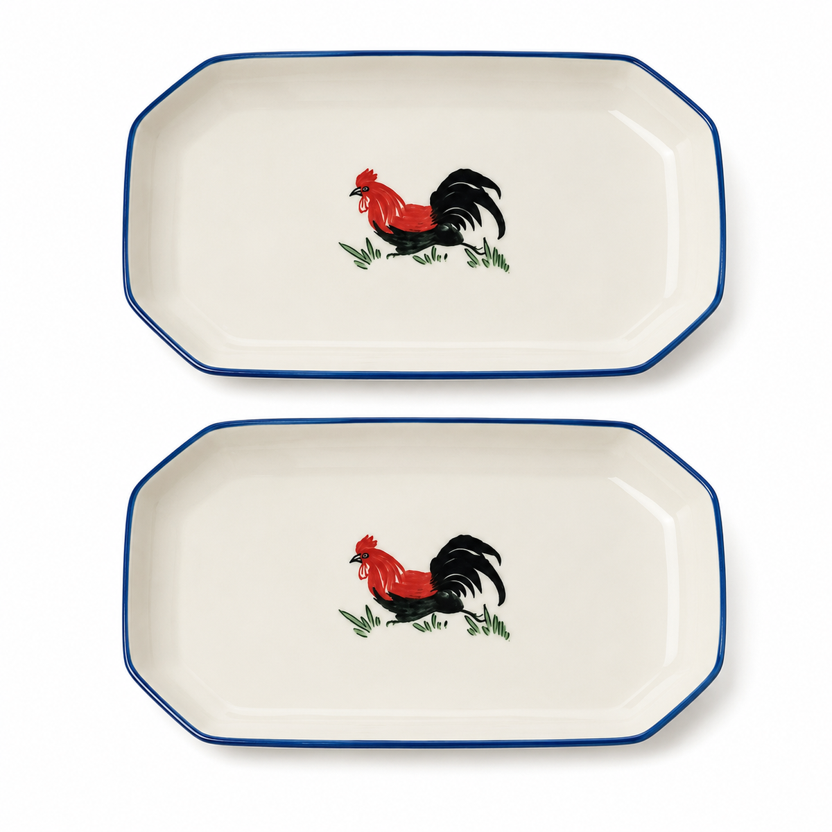Red Rooster 12-Inch Octagonal Platters – Set of 2