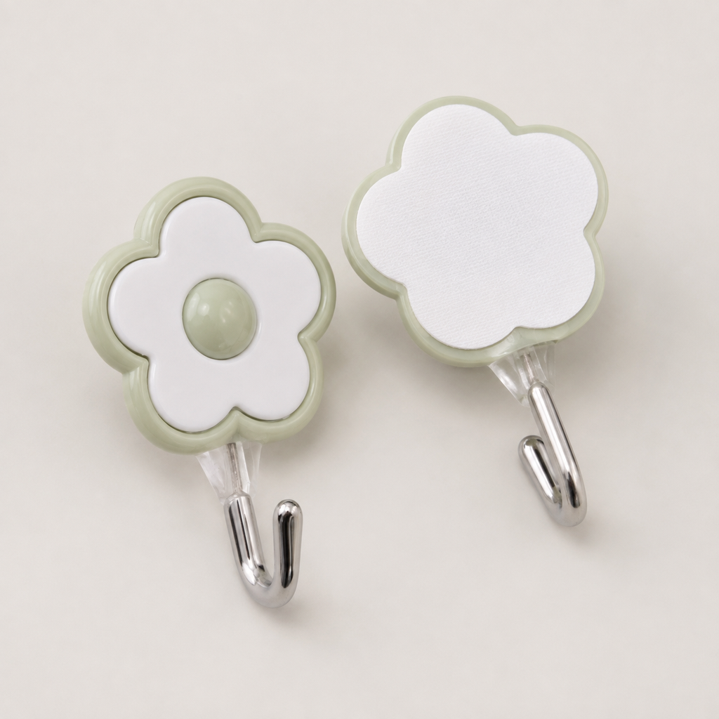 5-Pack Flower Adhesive Wall Hooks – Sage Green & White