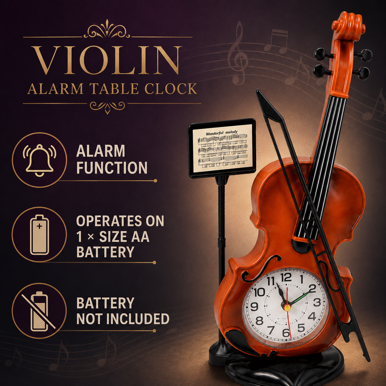 Violin-Shaped Table Alarm Clock – ZH888